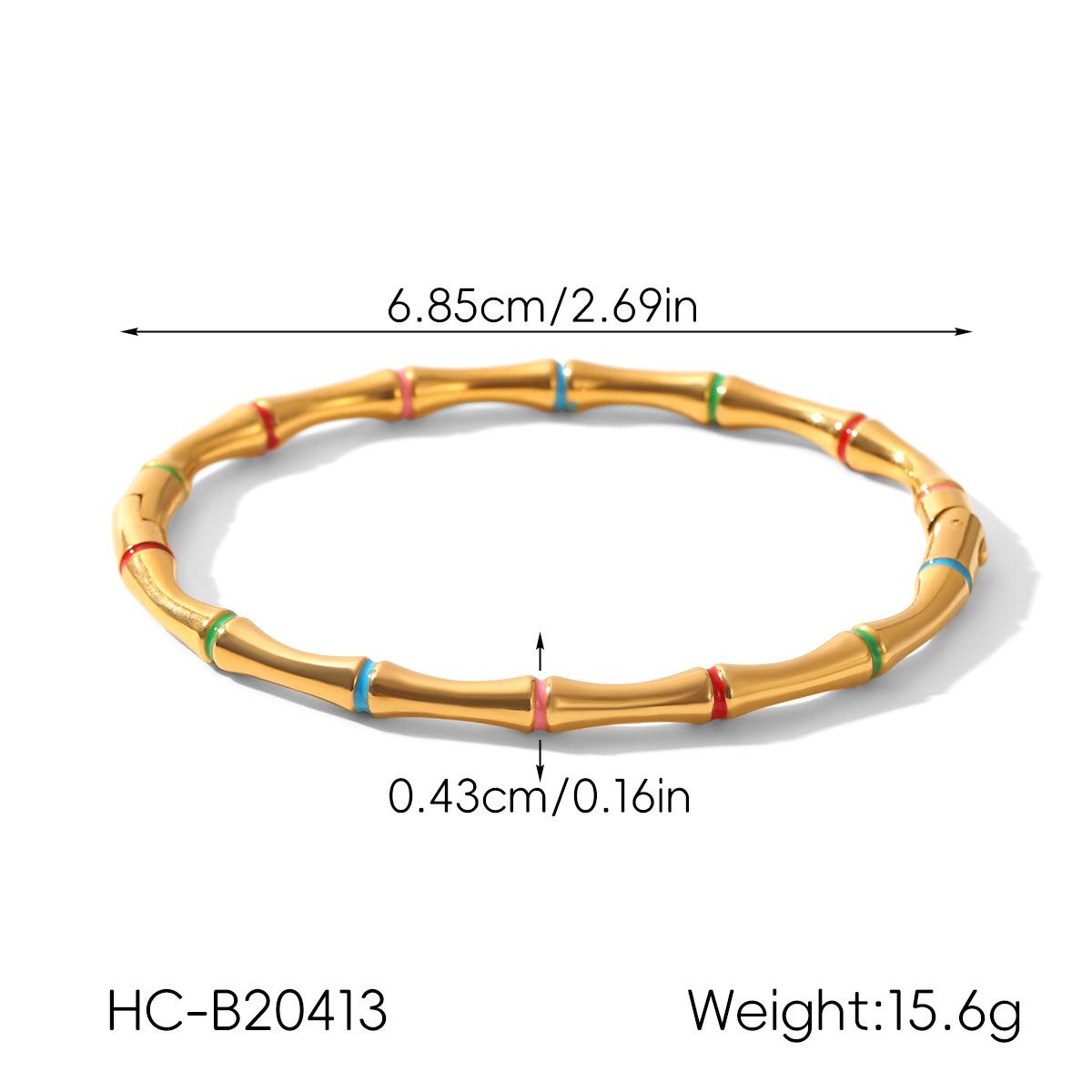 

Hot-selling Bamboo Joint Stainless Steel Oil Drop Bangle, Non-fading 18K Gold Colorful Zircon Bracelet, High-end Jewelry