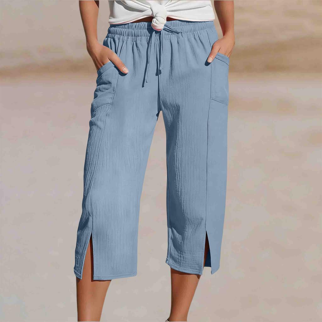Women's Fashion  Color Drawstring Split Leg With Pockets Loose Casual Seven-Eighths 7/10 Pants
