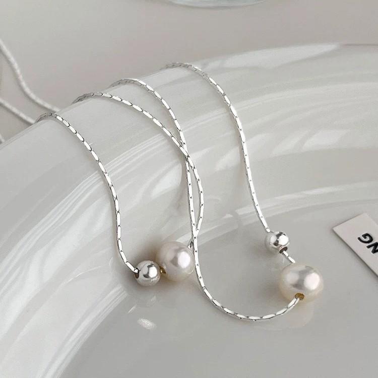 Minimalistische Süßwasserperlen- und Silberkette für Damen - Elegante Schlüsselbein-Kette