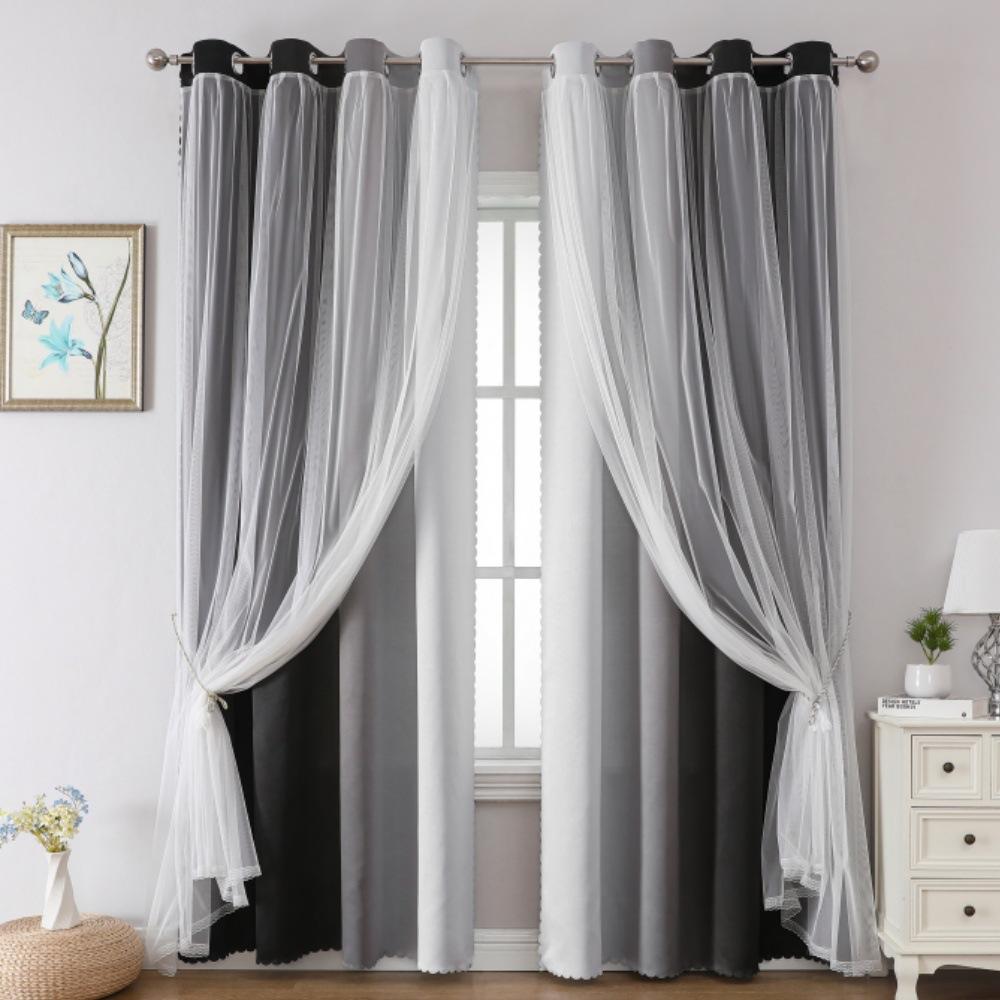 Gradual Change Printed Blackout Curtains Plus Lace Yarn Double Layer Temu