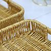 Storage Basket with Handle Manual Braided Faux Rattan Rectangle Shape Hollow Drainage Party Picnic Fruit Snacks Bread Serving