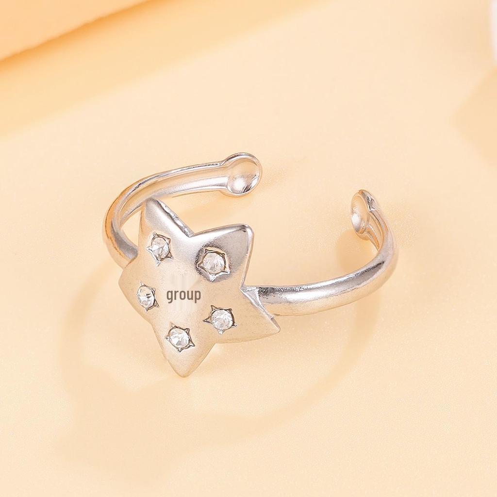 Versatile Rhinestone Star Stainless Steel Adjustable Ring for Women