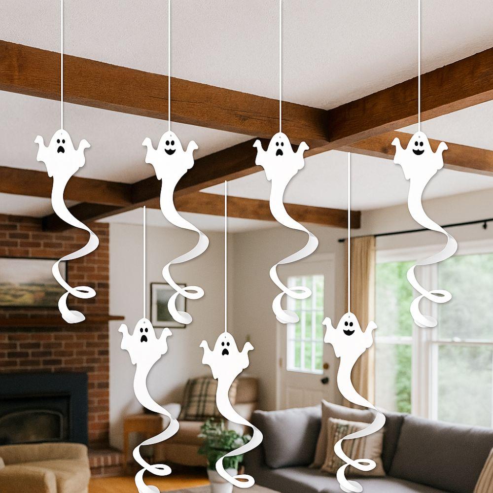 8pcs White Halloween Ghost Pendant Paper DIY Ghost Ceiling Decoration Spooky Ghost Hanging Garland Home Decoration