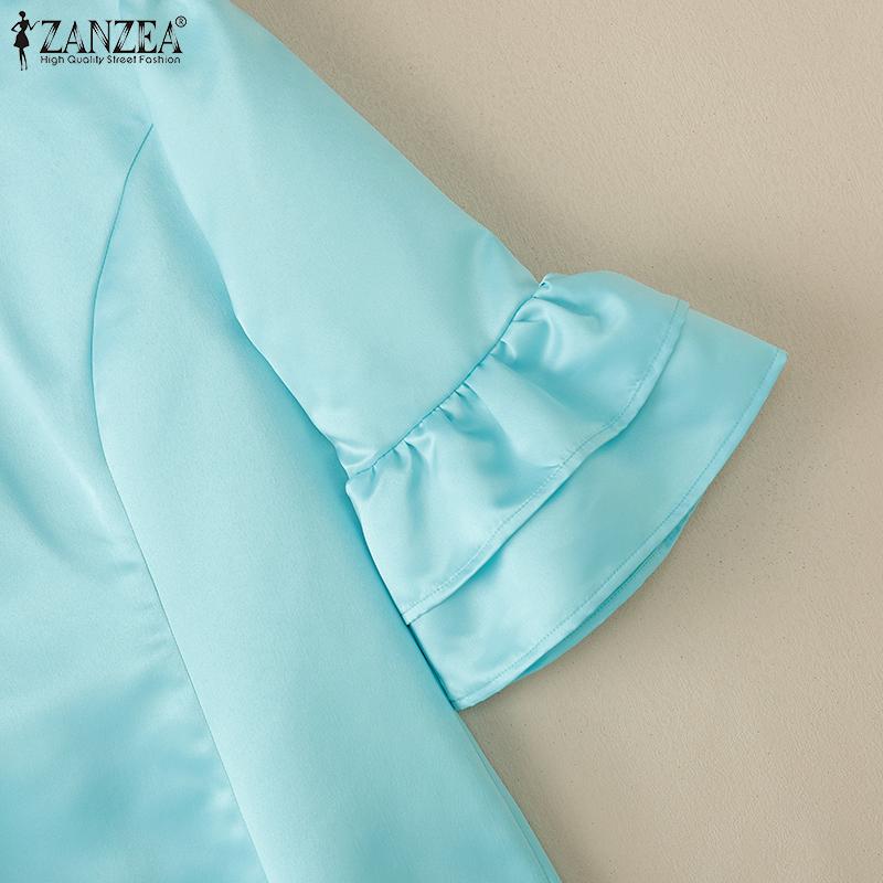 ZANZEA Damen Freizeit O-Ausschnitt Sommer Rüschen Halber Ärmel Etuikleid