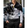Men's long sleeved shirt with printed collar button up cardigan shirt, new fashionable men's top, trendy street daily wear