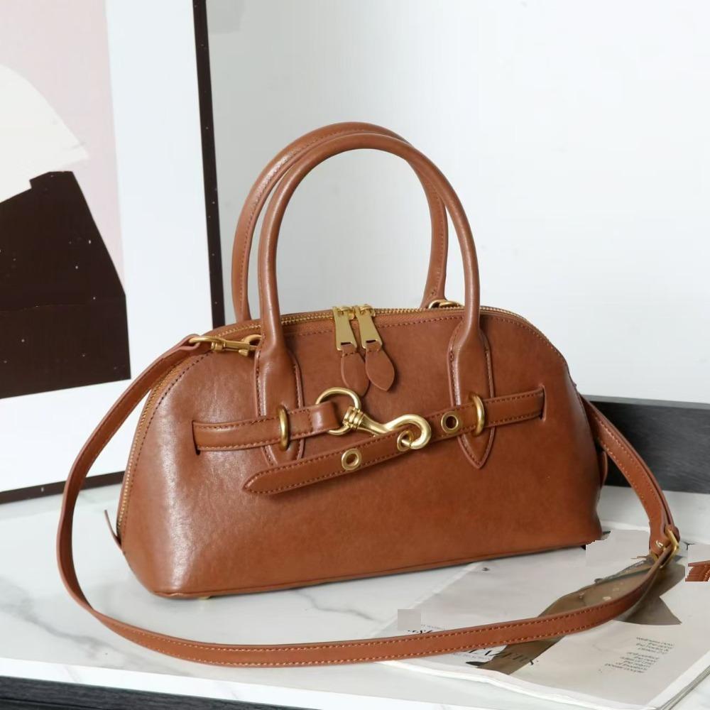 Vintage Tanned Leather Shell Bag+large Capacity Cowhide Shoulder Crossbody Bag+women's Leather High-end Handbag