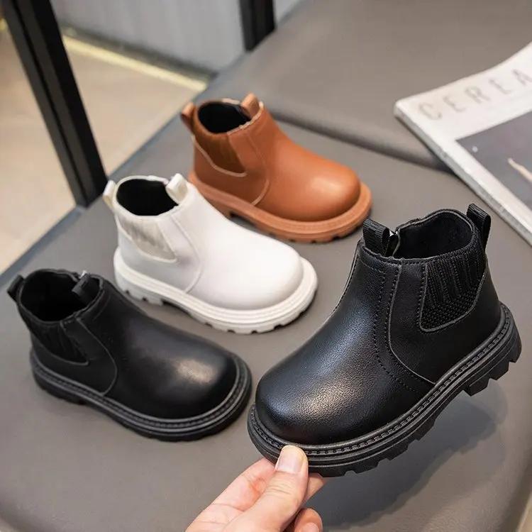 Kids Short Boots Solid Color Versatile Boys Girls Chelsea Boots with Side Zipper 2024 New Fashion Kids Ankle Boots Anti-Slip