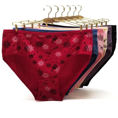 Damen-Höschen, Übergröße, Baumwolle, mittlere Taille, Blumendruck, sexy Spitzen-Slips, Dessous, 6 Stück