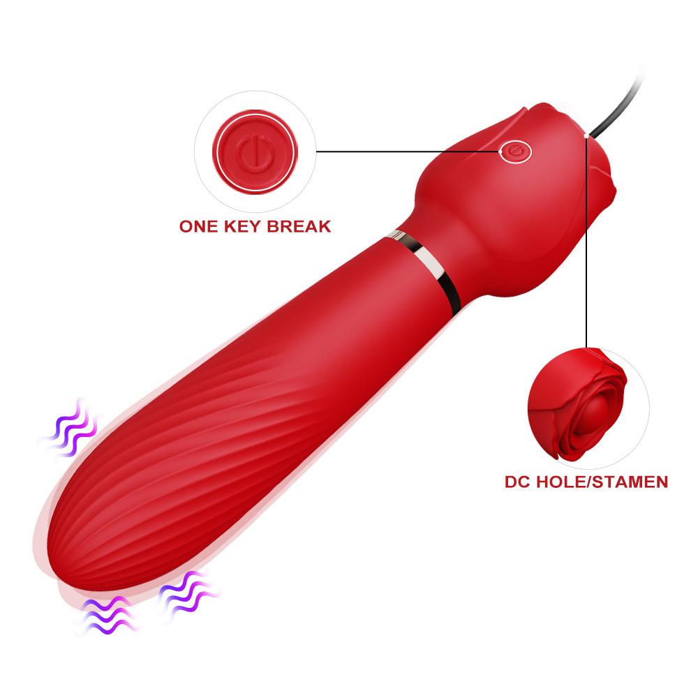 Manufacturer Chest Clips Rose Vibrator for Women 2 in 1 Clitoris Stimulator Massage Stick Dildo Nipples Clamps