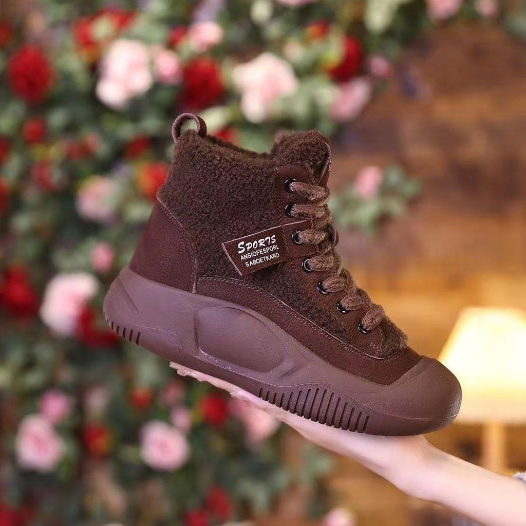 2025 Autumn/Winter New High Lift Cotton Boots with Velvet Warmth Thick Bottom Snow Boots Outdoor Casual Non Slip Cotton Shoes