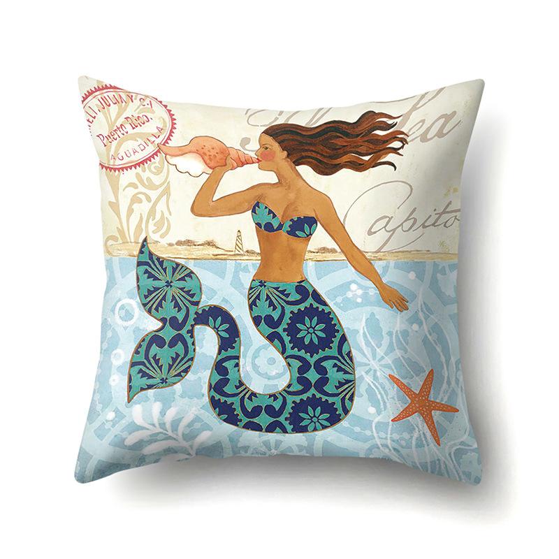 Polyester Pillowcase Peach Leather Velvet Cushion Cover Marine Life Seahorse Octopus Printed Pillowcase Car Cushion
