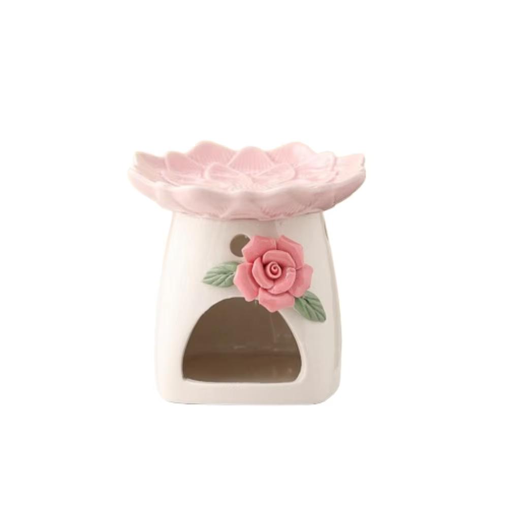 3D Rose Lotus Ceramic Oil Burner, Tealight Essential Oil Warmer. Elegant Home Decor for Bedroom, Yoga, Spa & a Unique Gift