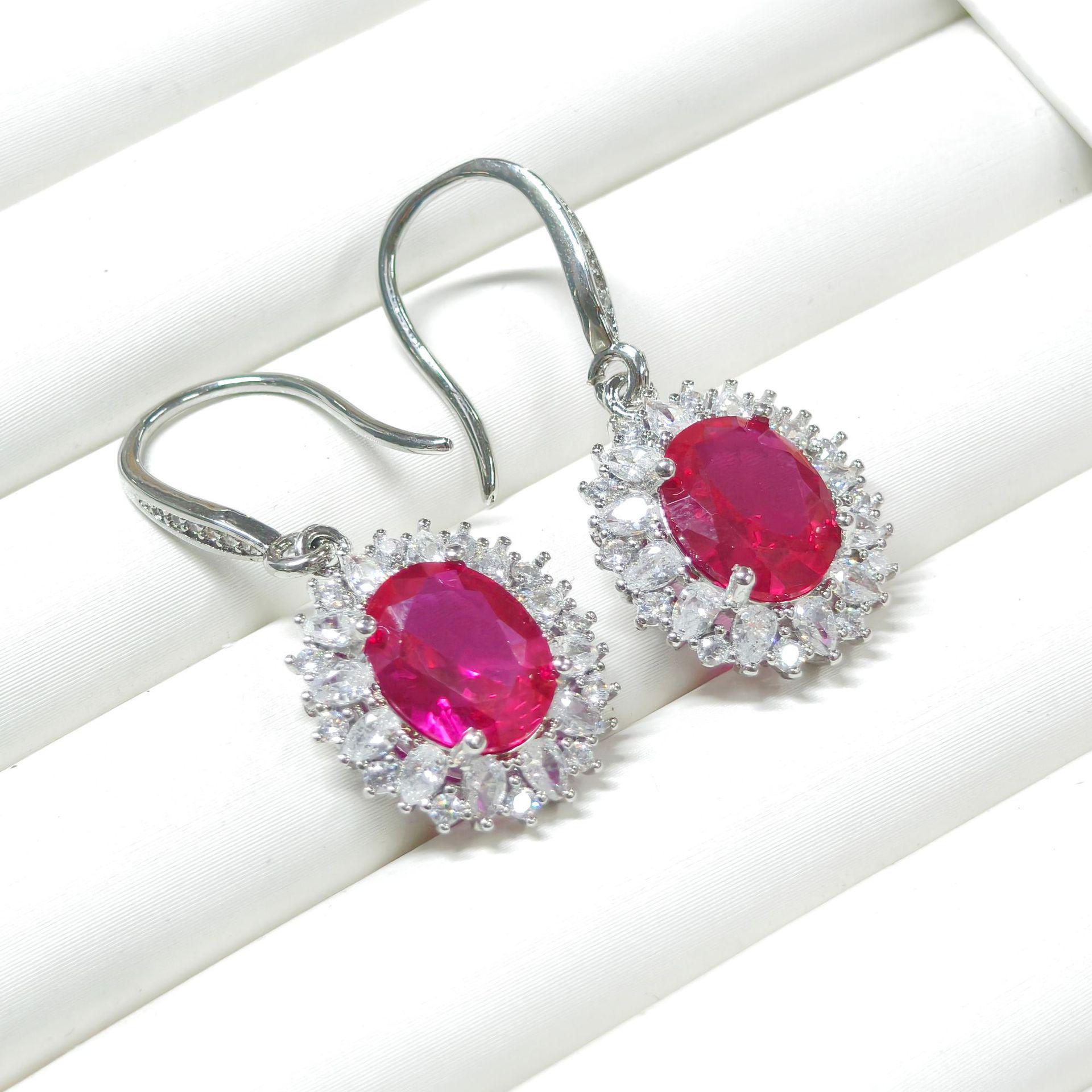 Gessen Jewelry Luxury Imitation Gem Oval Diamond Dangle Earrings - Women s High-End Style