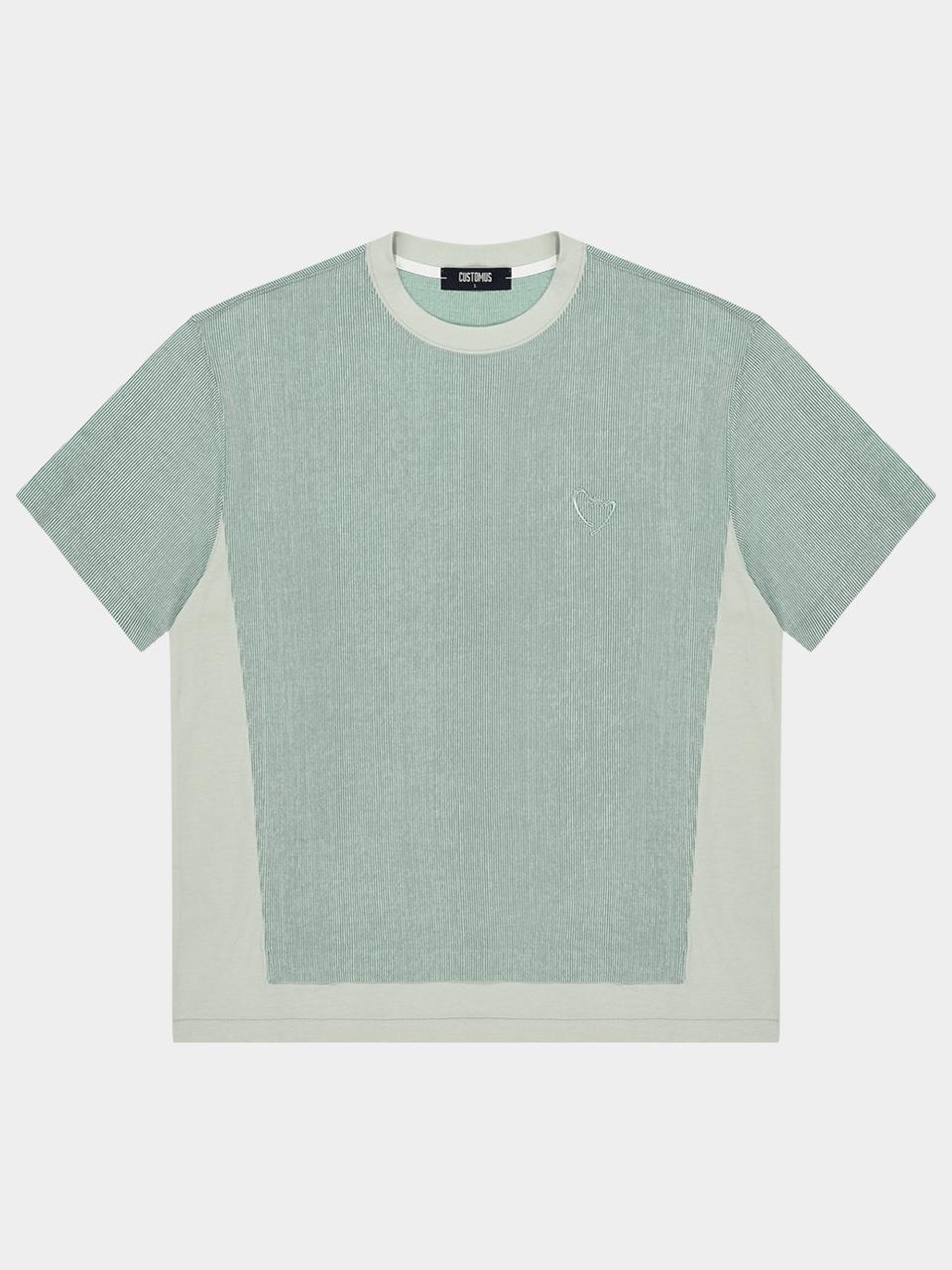 Custom Us Yarn-Dyed Stripe Contrast Layered Round Short Sleeve T-Shirt Cxs24Mkrt505 Grn Green/M
