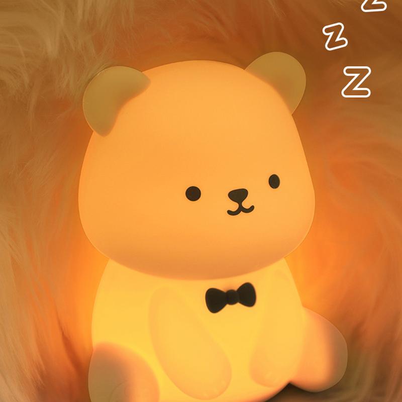 Bear Night Light | Silicone Dimmable Nightlight | Cartoon Bear Atmosphere Night Light Timing Sleep Light for Bedside Decor