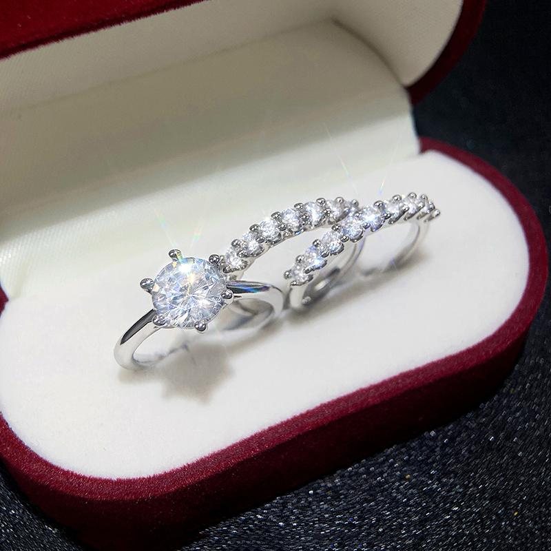 Huitan New Arrival Wedding Set Rings for Women Luxury Paved Brilliant Cubic Zirconia 3Pcs Crystal Fashion Rings Female Jewelry
