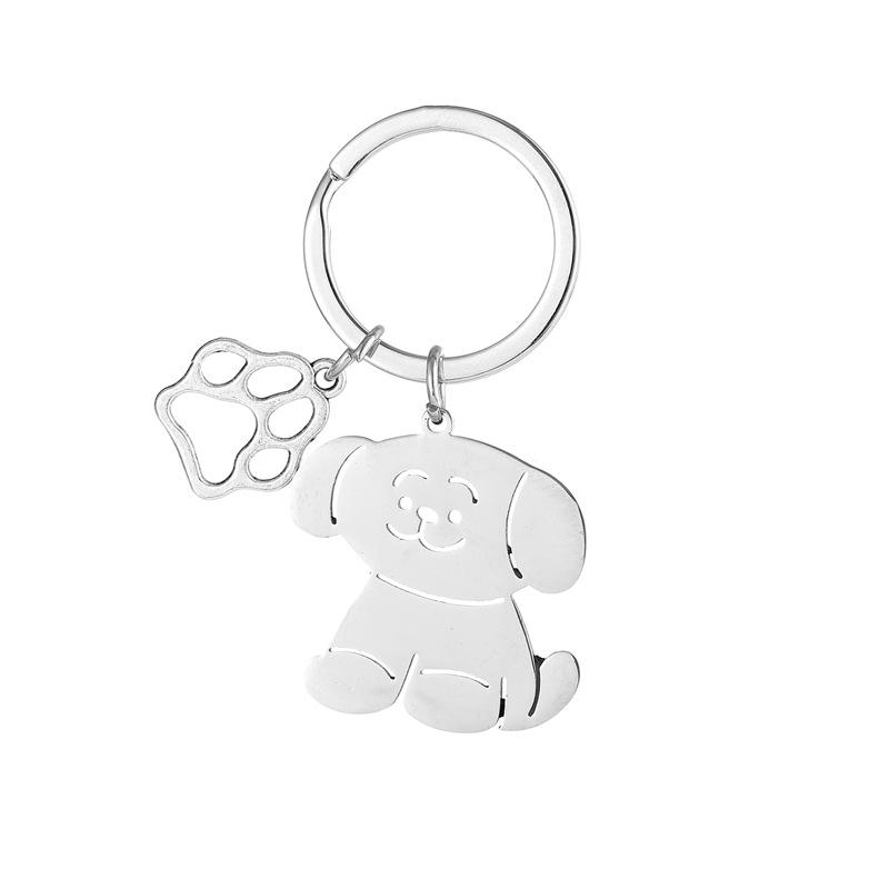 Gold Silver Black White Splicing Cat Stainless Steel Keychain Cute Cartoon Design Fashion Couple Pendant Practical Backpack Decoration