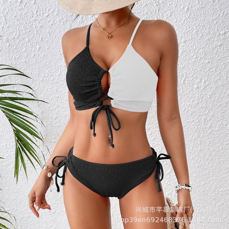 Split Swimsuit Women's Contrasting Color Sexy Cross-band Hollow Bikini