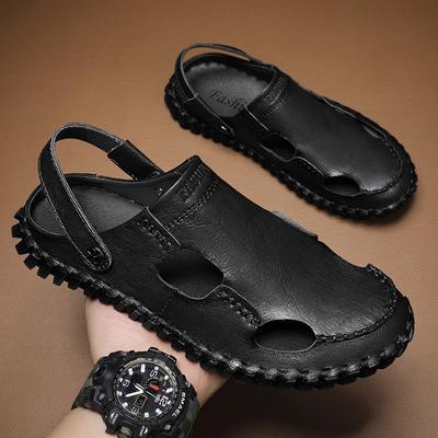 Mode Fait Main Sandales Homme Style Rome Chaussures de Plage en Cuir Pour Homme Respirantes Été Chaussures Décontractées Loisirs Extérieurs Homme Sandales Claquettes