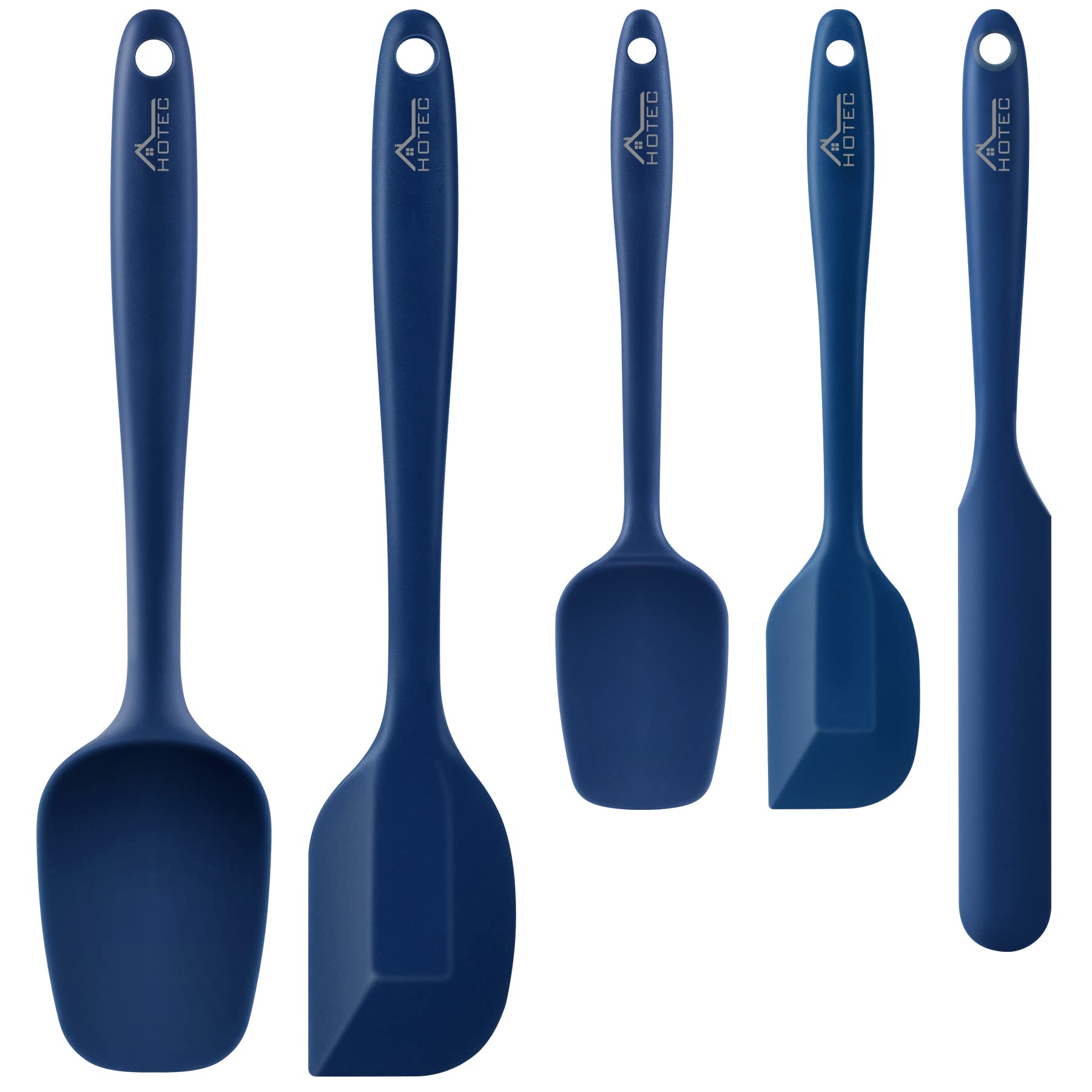Hotec Silicone Silicone Baking Yogurt Cooking Baking Utensils of Navy Spatula, Heat-Resistant Utensils, Spoon, Cake, Cream, Utensils, (Set 5, Blue)