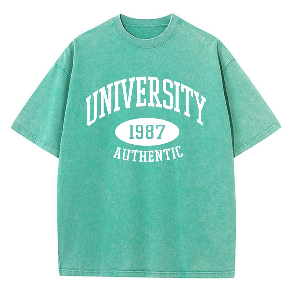 1987 University Authentic Printing men'S summer Vintage Washed  Cotton  Popular T-Shirt Fashion Cotton Short Sleeved