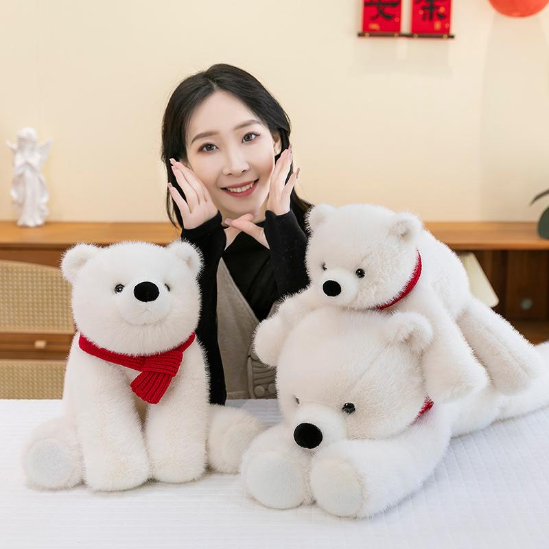 Niedlicher Schal liegendes weißes Bärenpuppe Eisbär Wurfkissen Mädchen Herz Geschenk Plüschtier