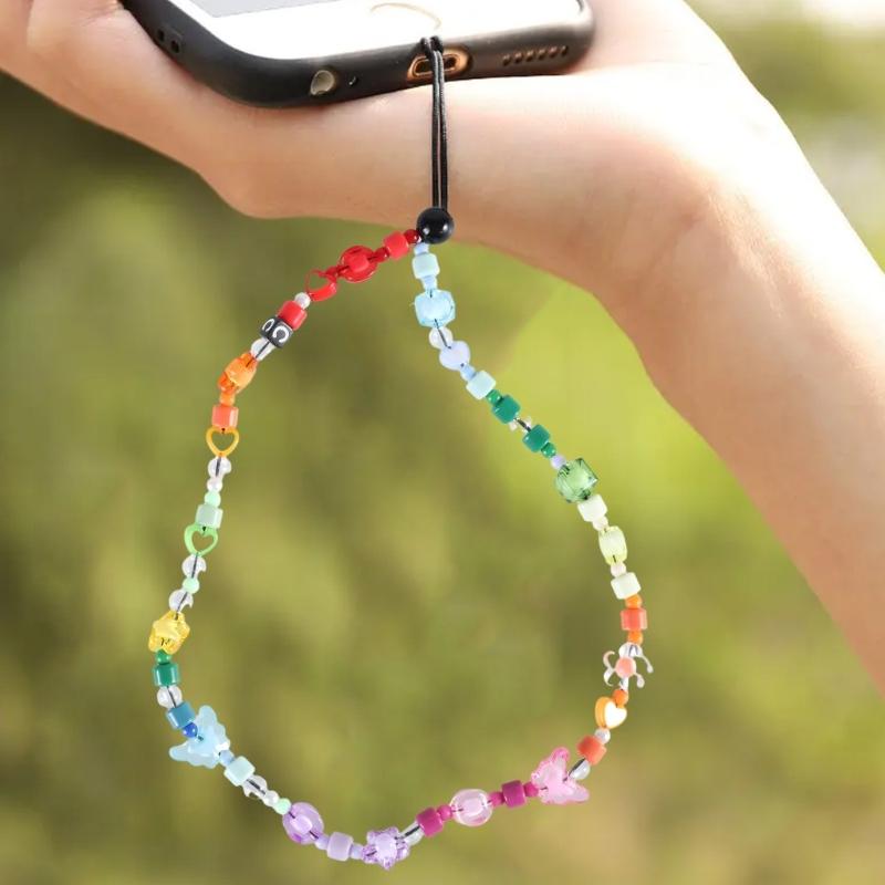 Phone Strap Charm Beaded Phone Lanyard Wrist Strap Butterfly Phone Charm Rainbow Beaded Phone Chain Strap for Girls