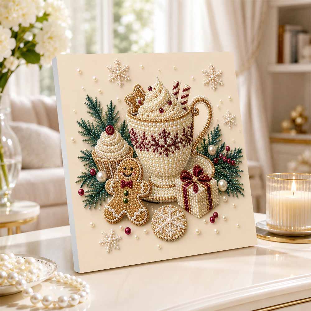 Perlenmalerei Weihnachts-Kunst-Set Lebkuchenbecher Schneeflocke Geschenk DIY Heimdeko Malerei