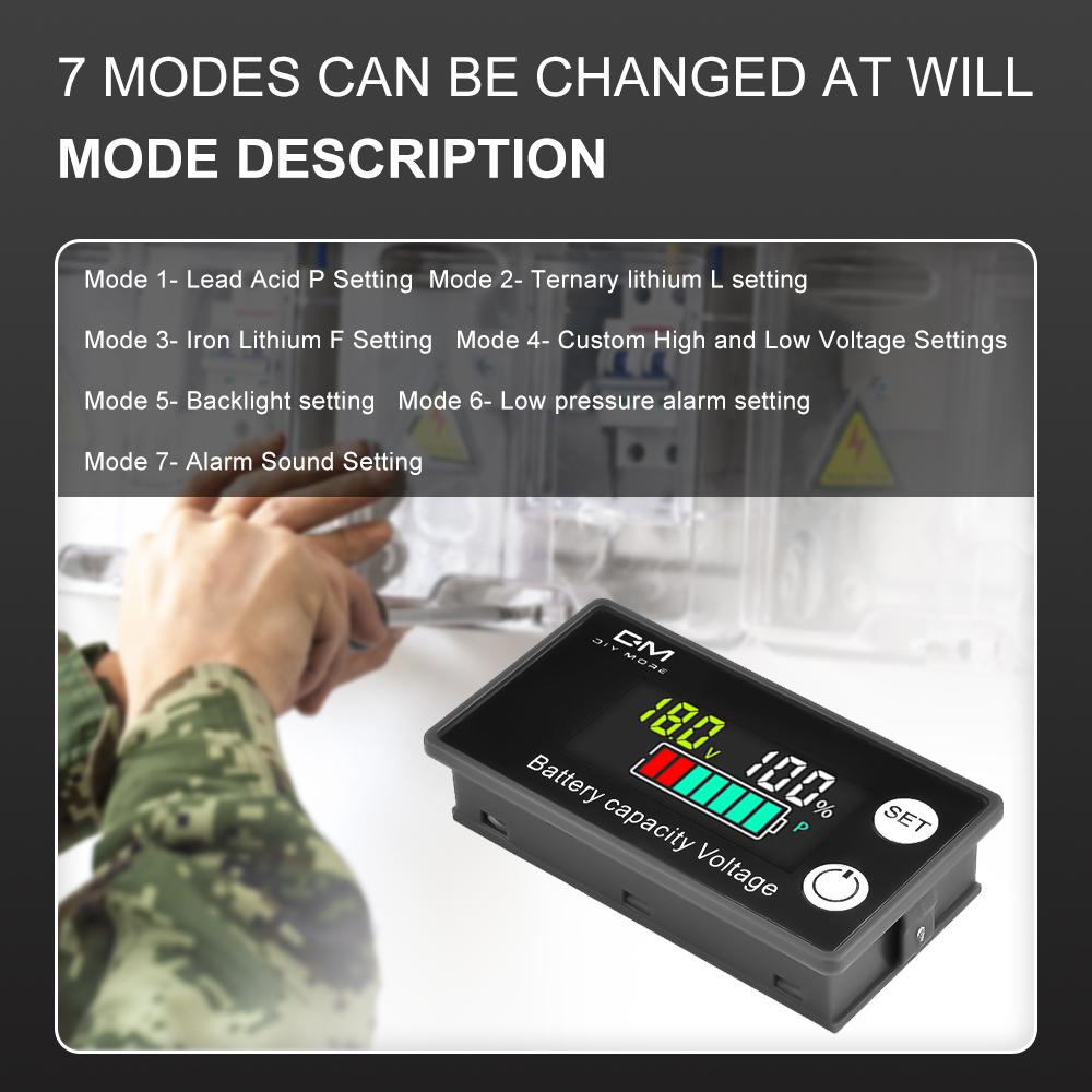 DM 6133A LCD Battery Capacity Indicator Temperature Alarm DC 8V-100V Lead Acid Lithium LiFePO4 Voltmeter Voltage Gauge 12V 24V