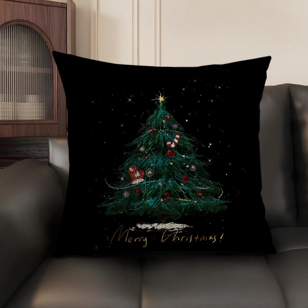 Christmas Tree Cool Printed Cushion Cover Natural Linen Organic Fabric DoubleSided Printing Sofa Home Decor Gift Pillow Case