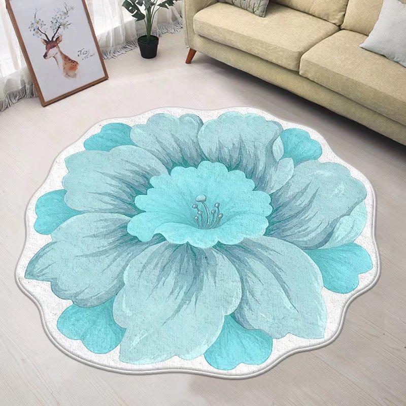 Blue Flower Small Chair Mat Carpets for Living Room Modern Bedroom Decor Anti-skid Floor Mat Special-shaped Study Area Rug 120cm