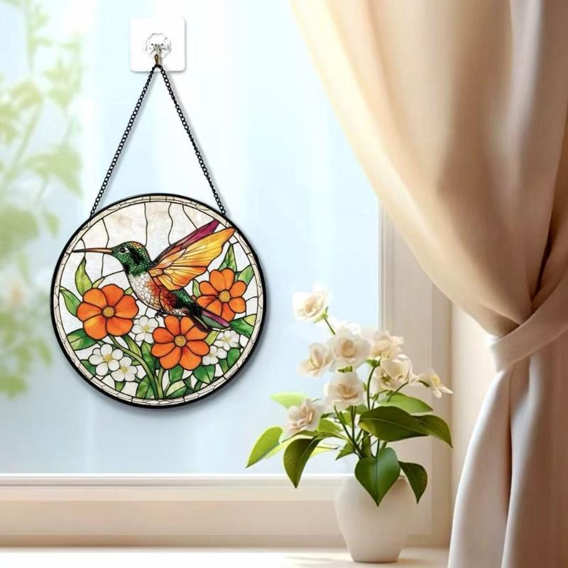 Stained Patterned Stained Glass Flower Bird Sunlight Catcher For Bedroom Living Room Door Windowsill and Outdoor Garden
