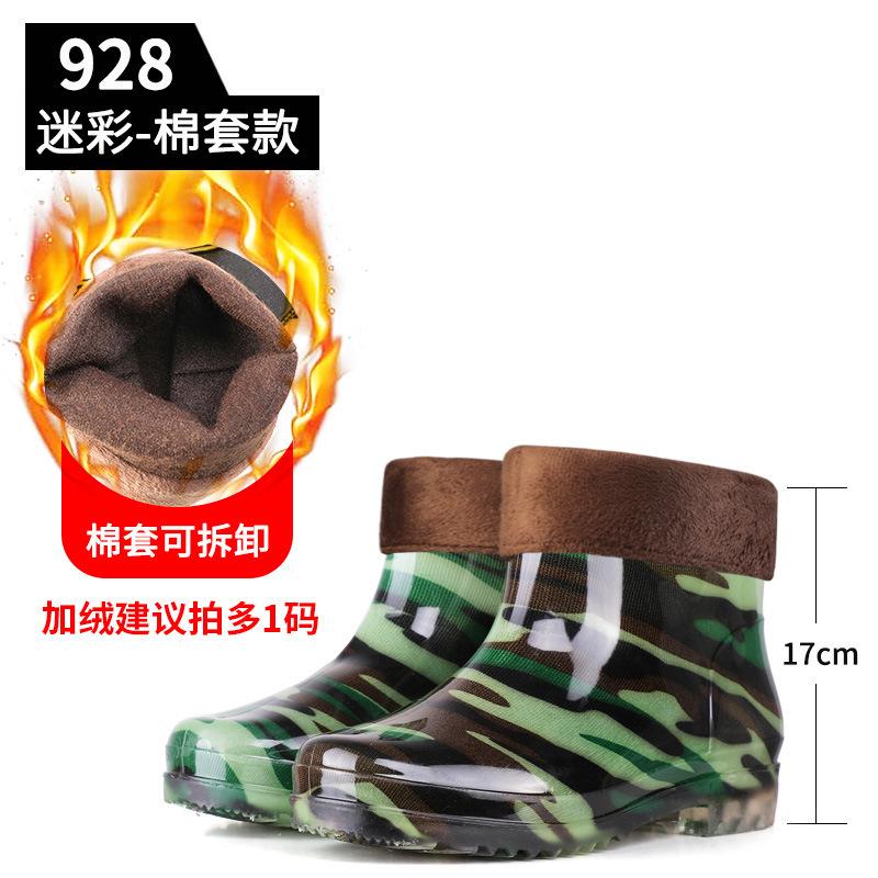 Fashion men's low-top short tube thickened non-slip waterproof rain shoes solid color water shoes professional labor insurance shoes