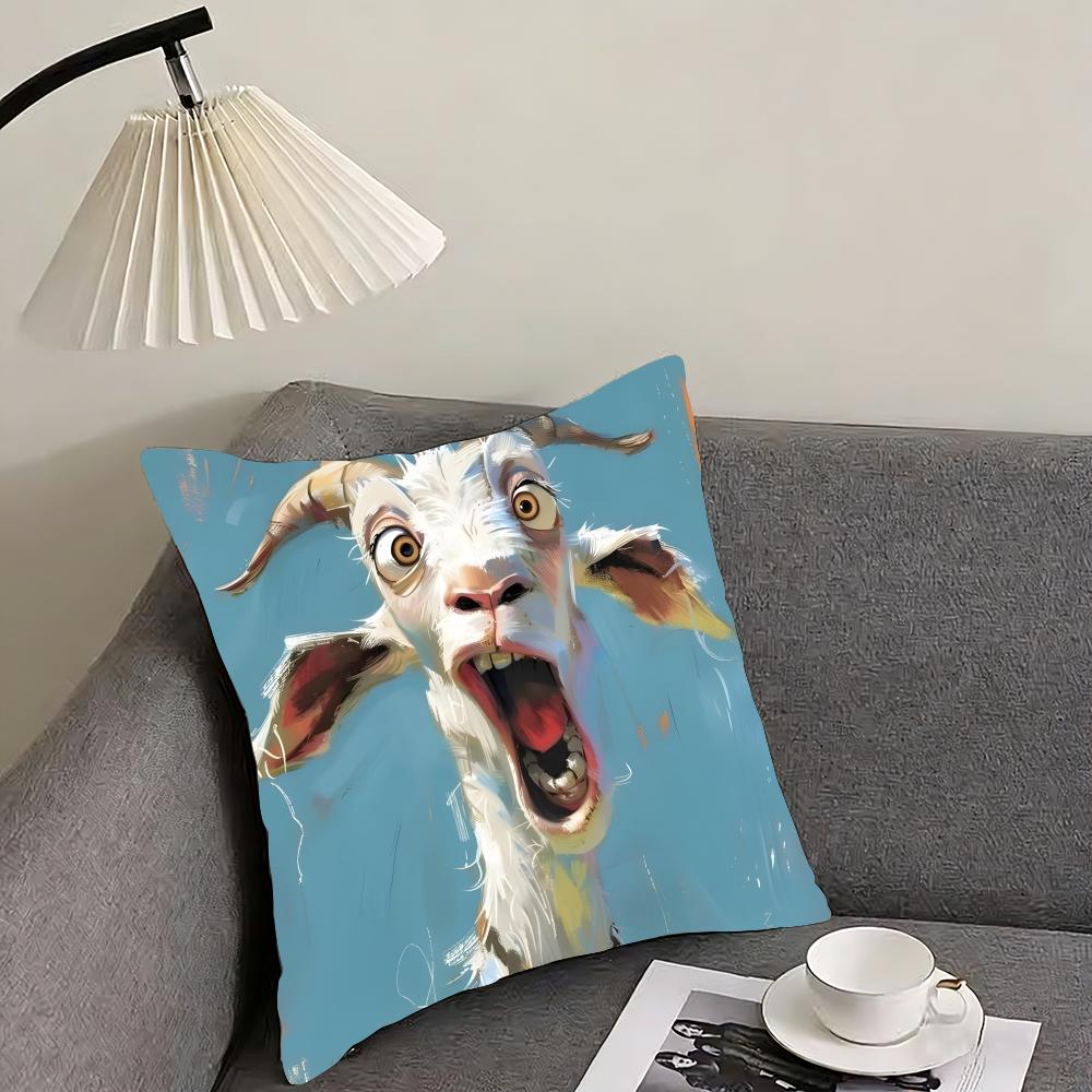 Funny Goat Cute Cushion Cover Pillowcase Ultra Soft Skin Friendly Fabric Cloud Like Comfort  Concealed Zipper