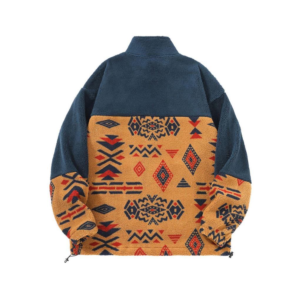 Men's Retro Ethnic Style Patchwork Fleece Hoodie - Warm Winter Cardigan Jacket
