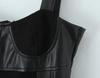2025 Autumn European Style Women's PU Leather Patchwork Slimming Camisole Dress
