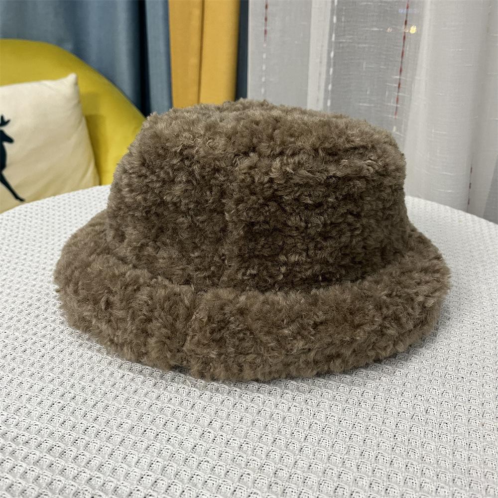 Lamb Wool Crimped Basin Hat Women's Autumn and Winter Face Small Dome Top Hat Fashion Versatile Warm Fisherman Hat