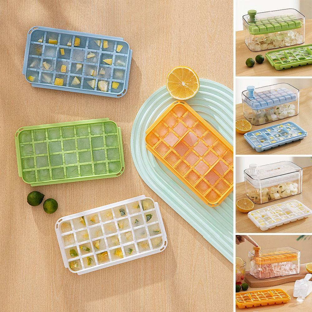 Press Type Ice Cube Maker With Storage Box Ice Bucket Food Grade Summer Ice Cube Tray  Kitchen