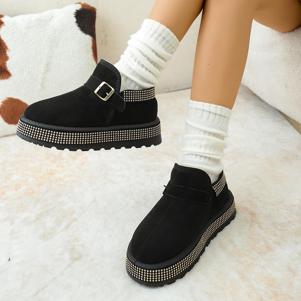 Women Boots 2025 New Sexy Thick Bottom Ankle Boots Metal Rivet Decoration Furry Snow Boots Women Warm Short Plush Slip On Shoes