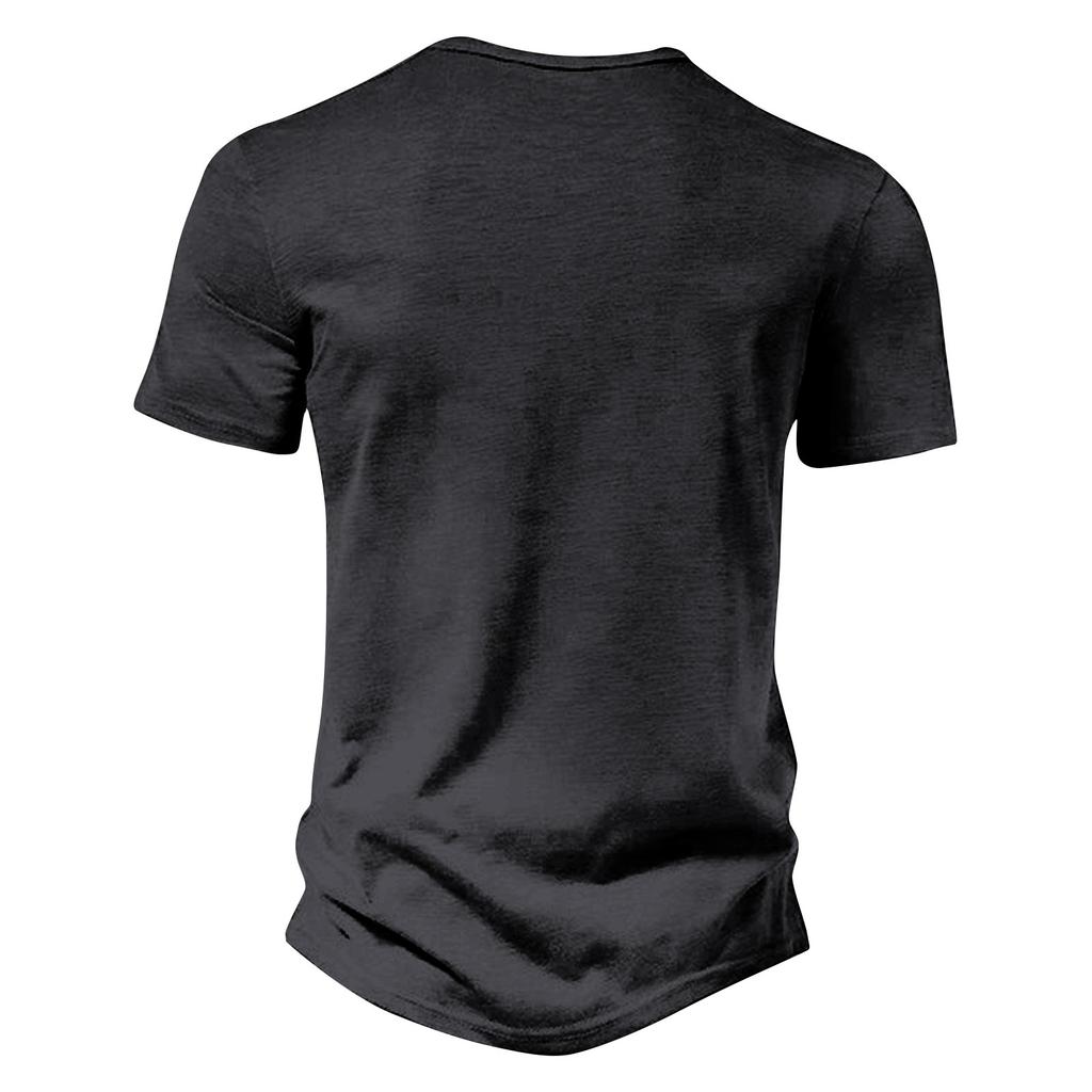 Men's Summer Round Neck Short Sleeve T-Shirt Neck Men's All- Casual Button Shirt