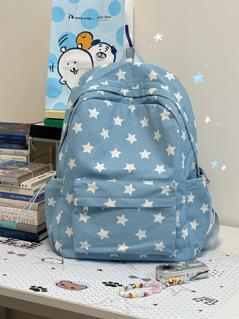 Schoolbag Korean version ins Cute Star Backpack Women's Large Capacity College Style Student School Bag Fashion Versatile Casual Backpack
