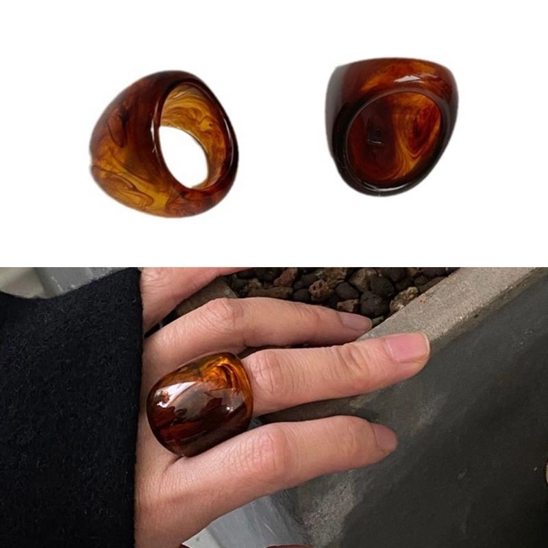Chic Coffee Tone Resin Rings Versatile Brown Resin Ring Ideal For Commuting Leisure Event And Travel Adventures