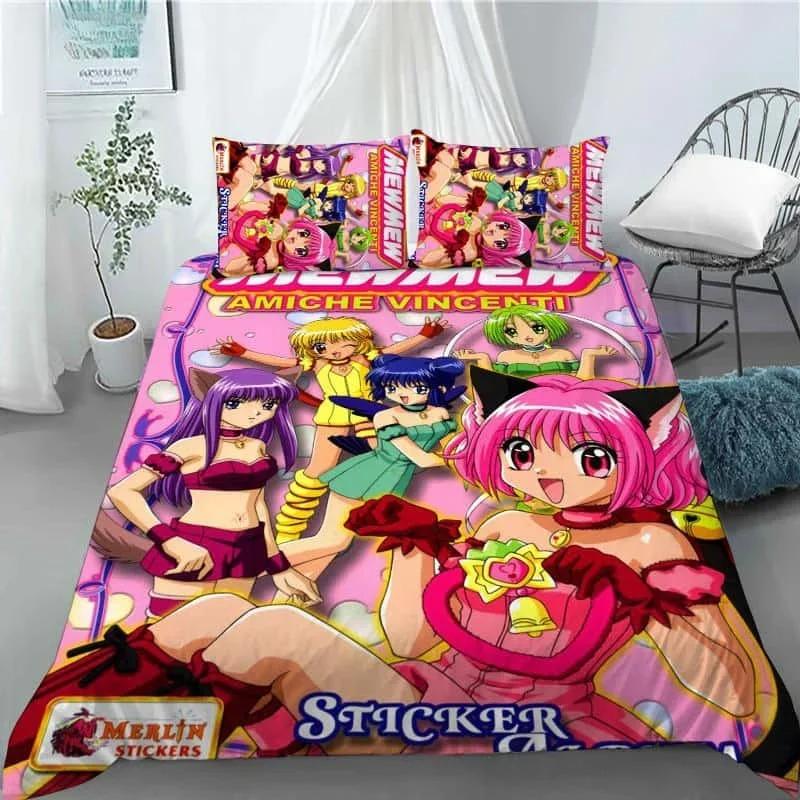 New 3D Anime Kawaii Girls Tokyo.Mew.Mew Bedding Set Duvet Cover Bedclothes Comforter Cover With Pillowcase For Kid Home Textiles