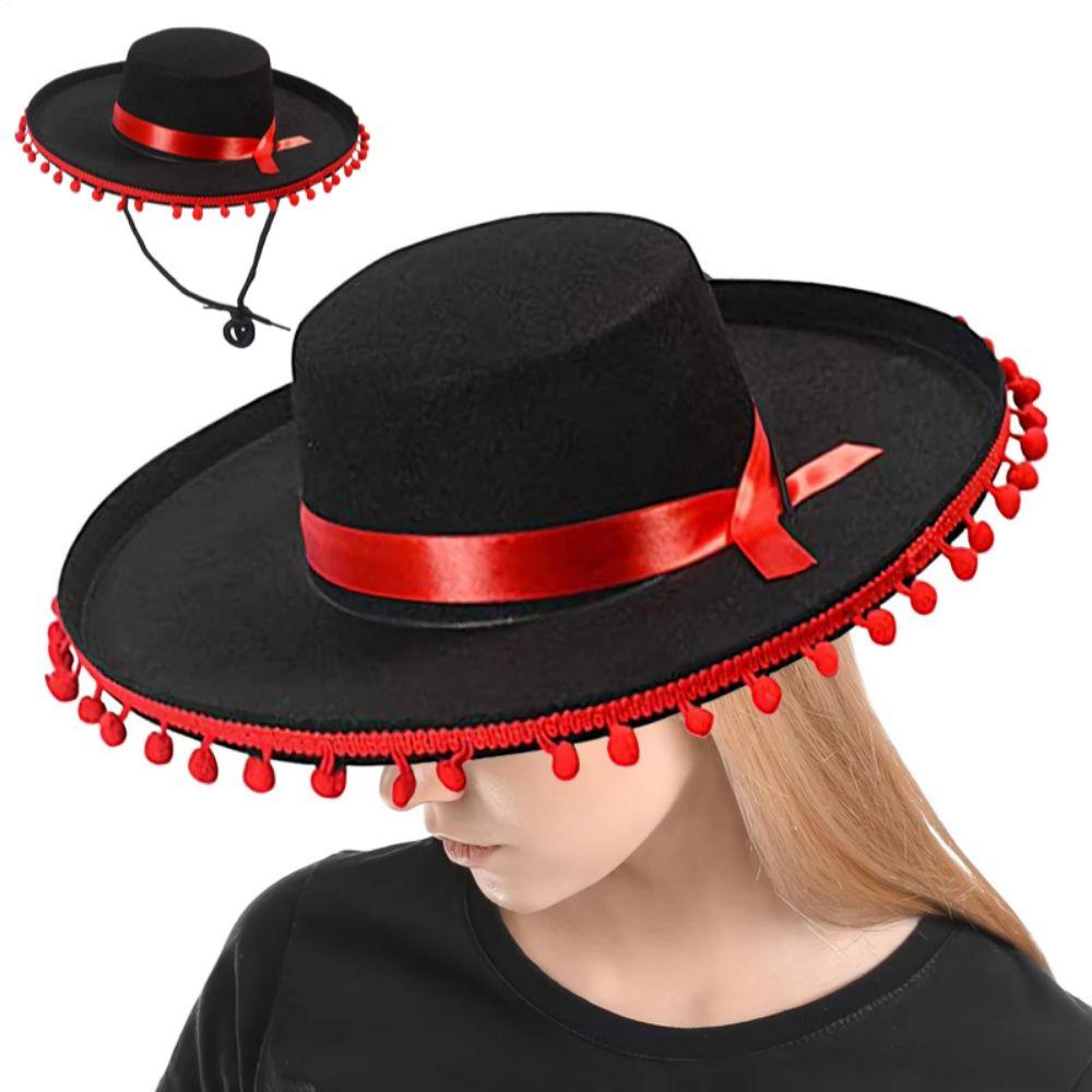 Wide Brim Mexican Hat Costumes Fuzz Ball Spanish-style Hat Mexican Sombrero Hats  Halloween