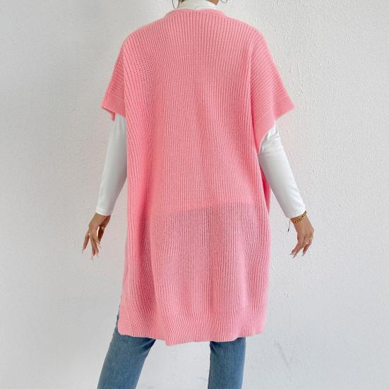 Kvinner Ensfarget Strikket Genser Vest Casual Løstsittende Cardigan Jakke Høst Vinter Strikkevest Kåpe