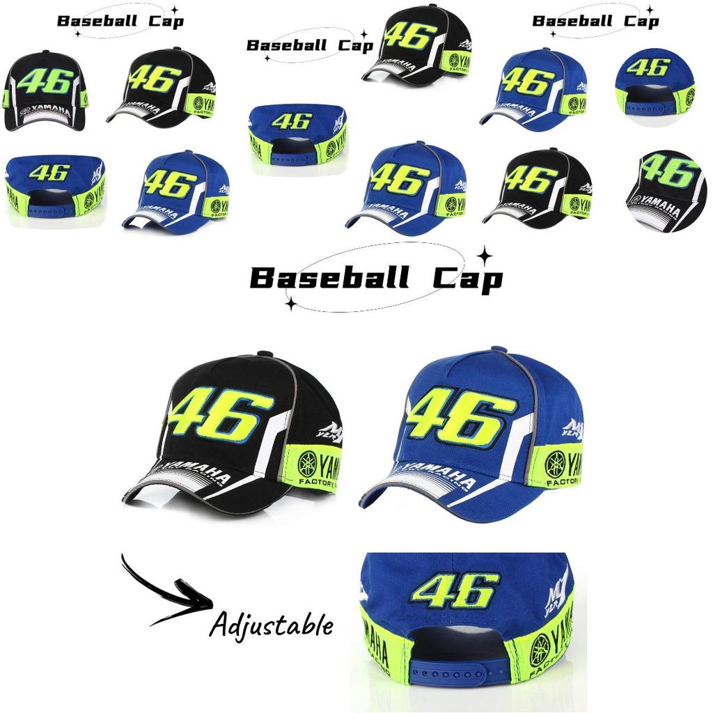 Cappellino Yamaha Racing con Logo Ricamato, Cappello Traspirante a Visiera Piatta Nero e Blu per l'Estate