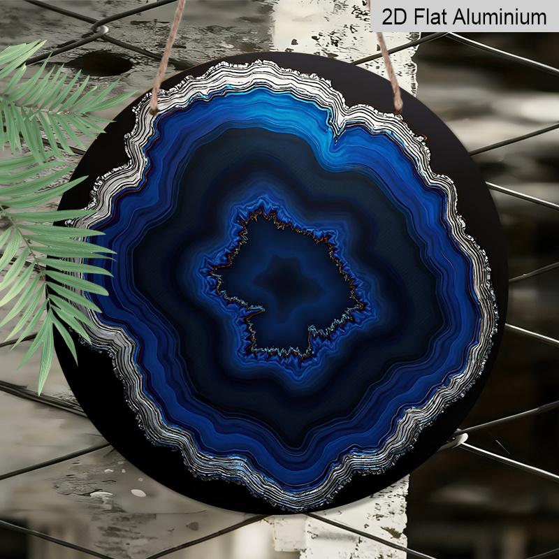 2D Flat Aluminum Sign, Blue Crystal Slice Art Pendant, Bedroom Wall Hanging, Living Room Decoration, Office Decoration, Birthday, New Year, Christmas