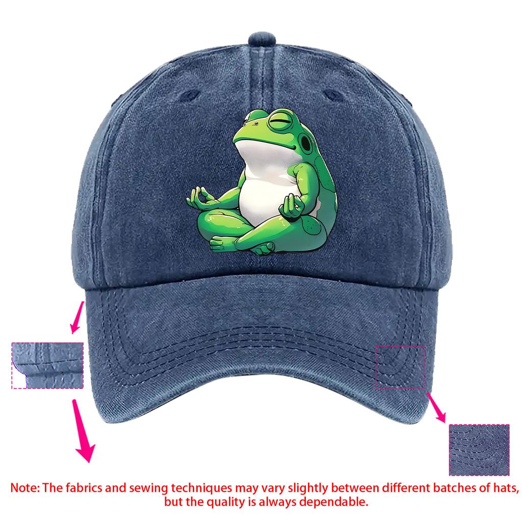 Meditation Frog Baseball Cap Washed Denim Casual Adjustable Unisex Snapback Hat