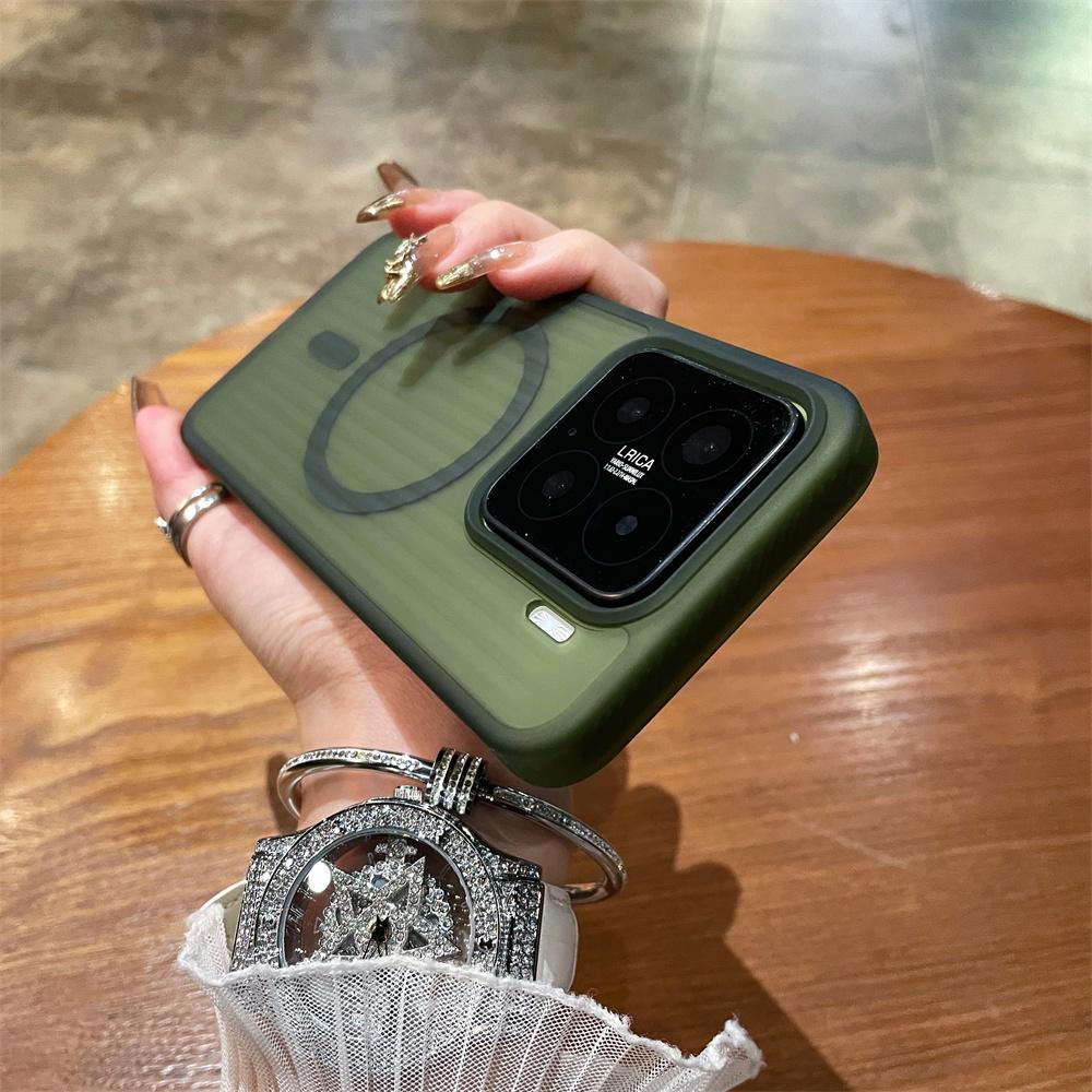 Shockproof Corrugated Matte Case Bumper For Xiaomi Mi 15 Pro 13 14 Pro Magnetic For Magsafe Translucent Wireless Charge PC Cover