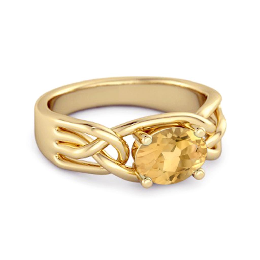 Citrine Celtic Knot Band Design Ring - 925 Sterling Silver Gold Vermeil